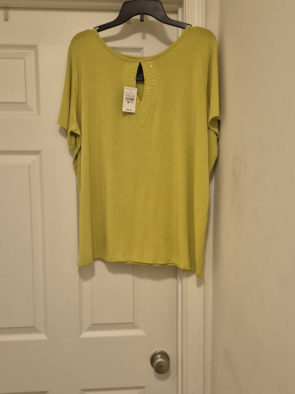 Ashley Stewary Lime Green Short Sleeve Top with Keyhole and Stud Detail
